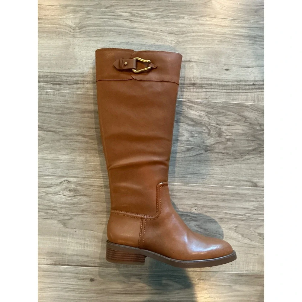Vince Camuto VC Andalain Golden Walnut Neo Lux Burnish Riding Boots Size 8M NEW‎